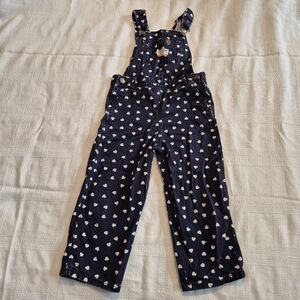 Oshkosh B'Gosh girls size 3 navy with white heart overalls, guc have fade & wear